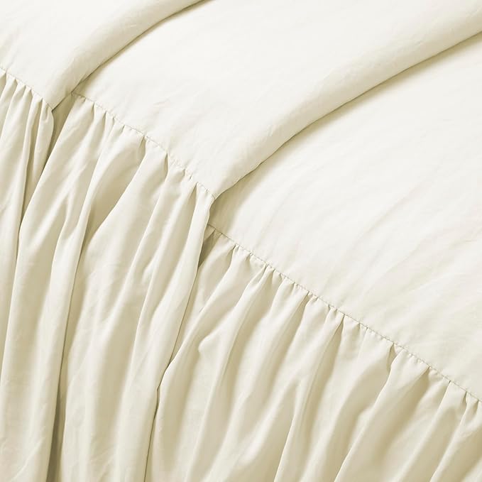 Lush Decor Ruffle Skirt Bedspread Set - 3-Piece Luxurious Farmhouse Bedding - Elegant Ruffle Detail - Timeless Style - Soft Lightweight Sheets - Queen, Ivory