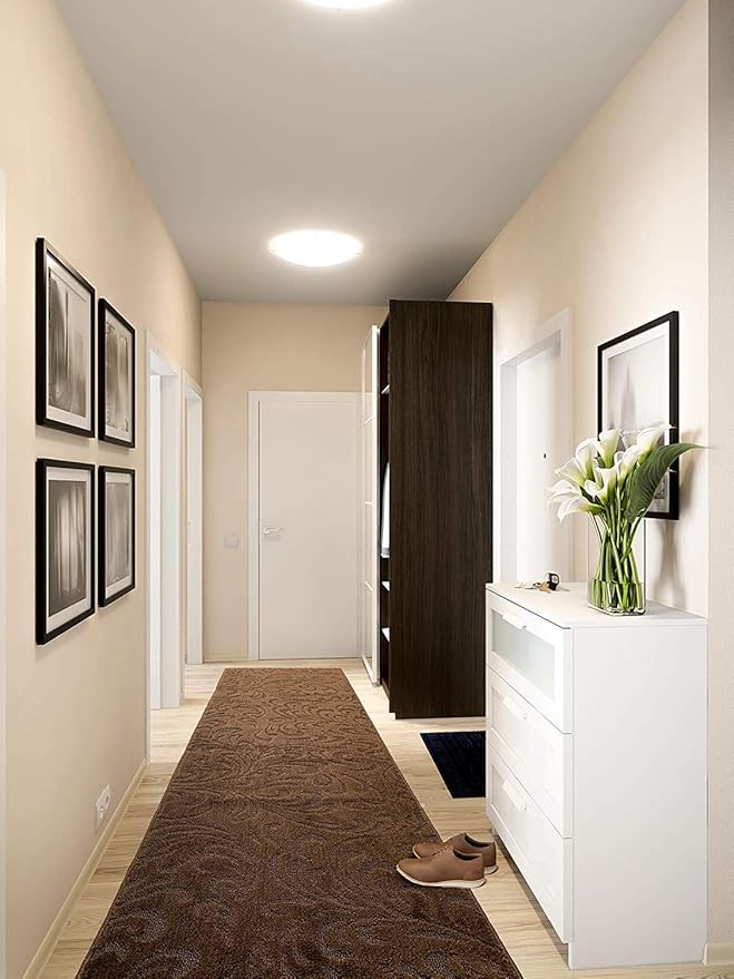 Custom Length Hallway Runner Rug,Slip Resistant,Floral Brown, 26 Inch X 11 feet, Sold and Priced Per Foot