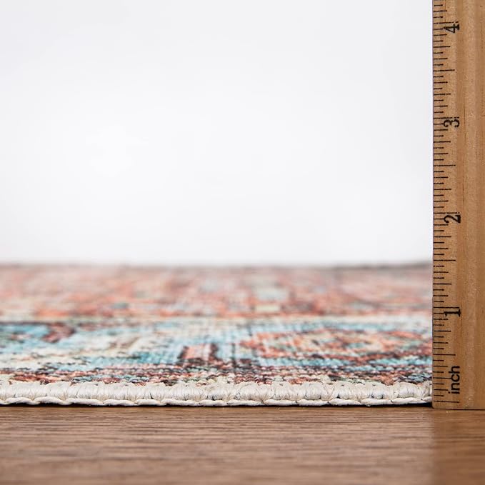 Bloom Rugs Washable Non-Slip 6' x 9' Rug - Orange/Blue Traditional Area Rug for Living Room, Bedroom, Dining Room, and Kitchen - Exact Size: 6' x 9'