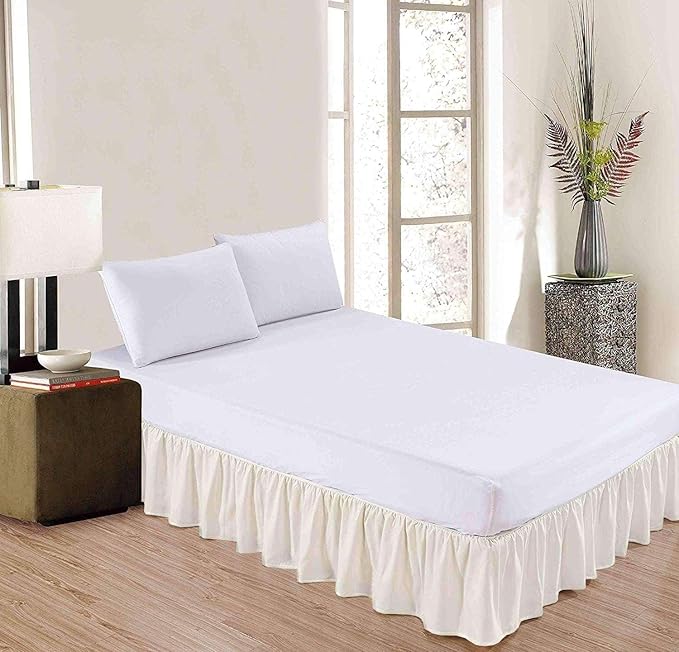 Sleepwell Ivory Solid Ruffled Bed Skirt King XL-30 Inch Drop Split Corner, Microfiber Bedskirt with Platform Three Sided Coverage