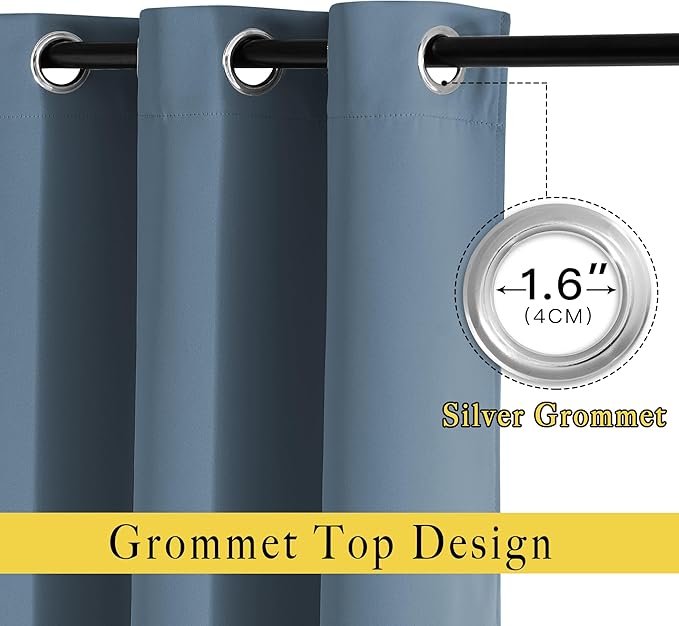 NICETOWN Smoky Blue Blackout Curtains 63 inches Long, Grommet Room Darkening Window Treatment Thermal Insulated Drapes Sound Reducing for Bedroom, W46 x L63, 2 Panels