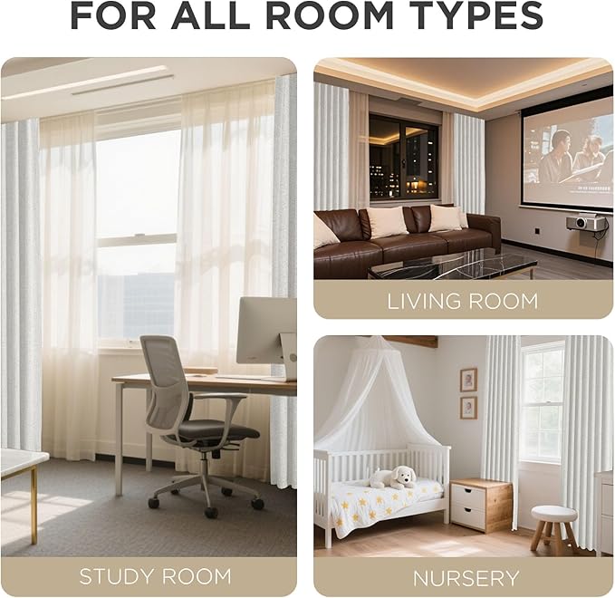 Joydeco Blackout Curtains for Bedroom - 96 Inch Long 100% Light Blocking 2 Panels Set White Drapes, Thermal Insulated Room Darkening Curtains, Linen Textured for Living Room, Rod Pocket & Back Tabs