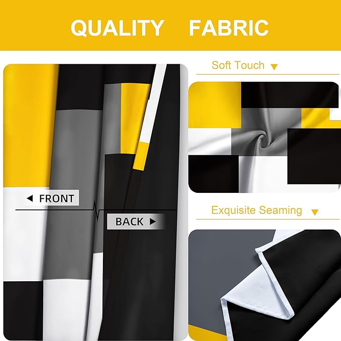 Yellow 100% Blackout Curtains for Bedroom 84 inch Length 2 Panels Set Mustard Yellow Grey Modern Abstract Geometric Black Out Curtains Room Darkening Window Drapes for Living Room, 52Wx84L