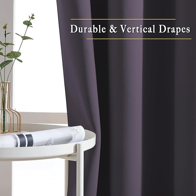 NICETOWN Greyish Purple Blackout Living Room Curtains 110 inches Long, Grommet Thermal Window Treatments Room Divider Blinds Sound Reducing for Living Room, W66 x L110, 2 Pieces