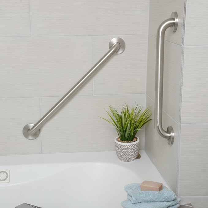 Amazon Basics Bathroom Handicap Safety Grab Bar, 18 Inch Length, 1.25 Inch Diameter, Holds up to 500LBs, ADA Compliant, Stainless Steel