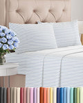 Twin XL 4 Piece Sheet Set - Cooling, Comfy & Breathable - Hotel Luxury Bedding Includes Fitted Sheet for Women, Men, Kids & Teens - 1 Flat, 1 Fitted Sheet, 2 Pillowcases w/Deep Pockets - Blue Stripes