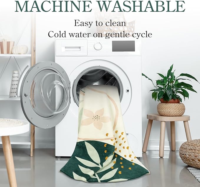 Lahome Green Machine Washable Rugs - 6x9 Rug for Living Room Non-Slip Large Boho Area Rug Lightweight Throw Non-Shed Dining Room Rug, Soft Botanical Print Floor Carpet for Bedroom Classroom Office