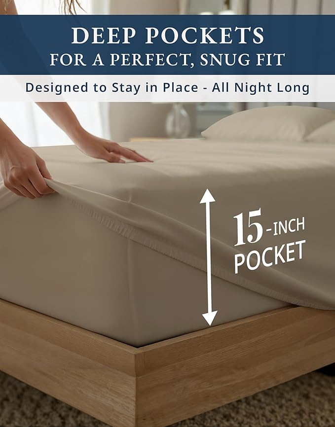 LANE LINEN 100% Egyptian Cotton Split King Sheets for Adjustable Beds - 1000 Thread Count, Soft & Comfy Sateen Weave for Silky Finish, Cool Breathable Eco Friendly Sustainably Produced Bedding- Taupe