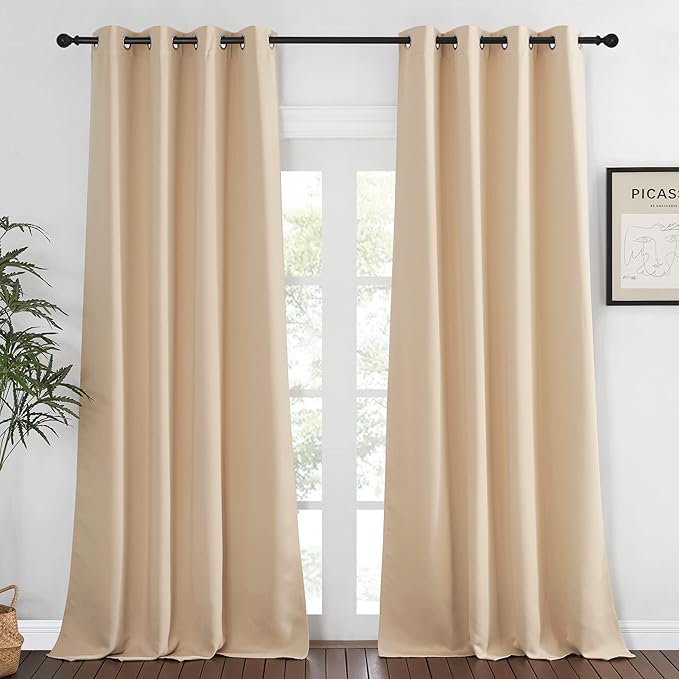 NICETOWN Room Darkening Grommet Panel - (52 inches Width, Biscotti Beige, 1 Piece) Baby Room Curtain 108 inches Long, Privacy Drapery