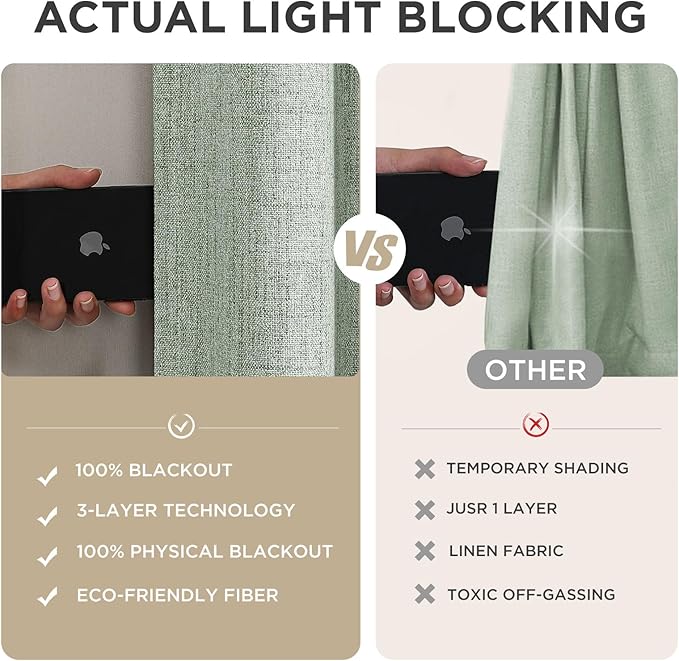 Joydeco Blackout Curtains for Bedroom - 100% Light Blocking 2 Panels Sage Green Drapes 66"W x 108"L, Thermal Insulated Room Darkening Curtains, Linen Textured for Living Room, Rod Pocket & Back Tabs