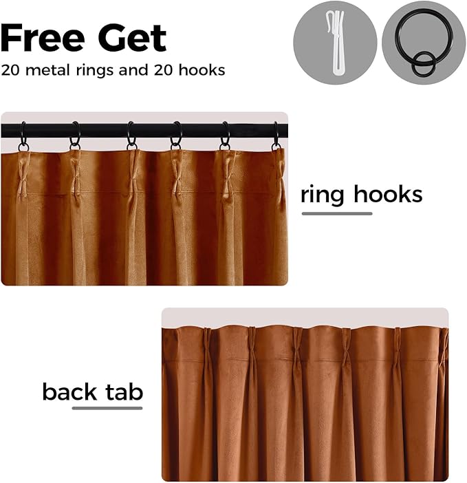 Pinch Pleated 100% Blackout Curtains for Bedroom, Yellow Velvet Curtains for Living Room, Black Out Curtain 84 inch Long Room Darkening, Blackout Pinch Pleat Drapes with Hooks 2 Panels