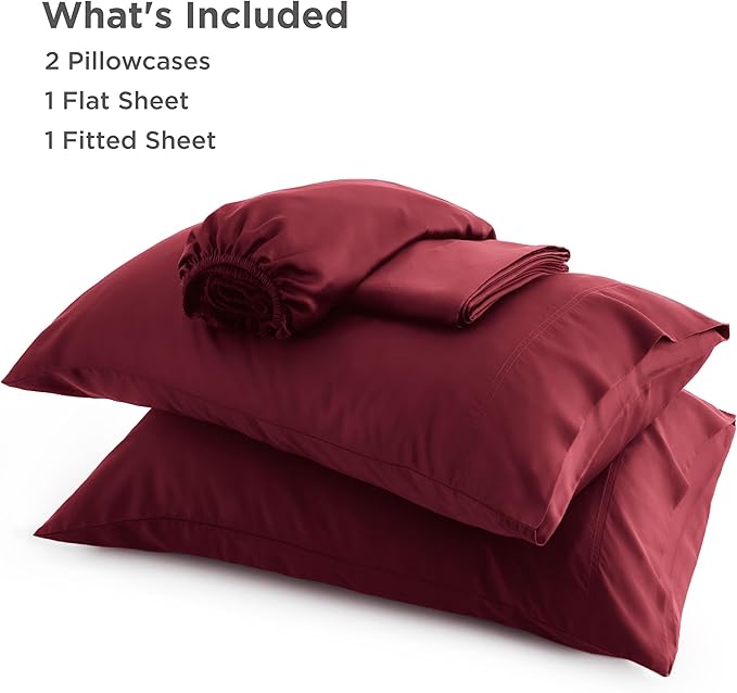 Bedsure California King Sheet Sets, Cooling Sheets, Rayon Derived from Bamboo, Breathable & Soft, Deep Pocket Up to 16 Inches, Hotel Luxury Silky Bedding for Hot Sleepers, Burgundy