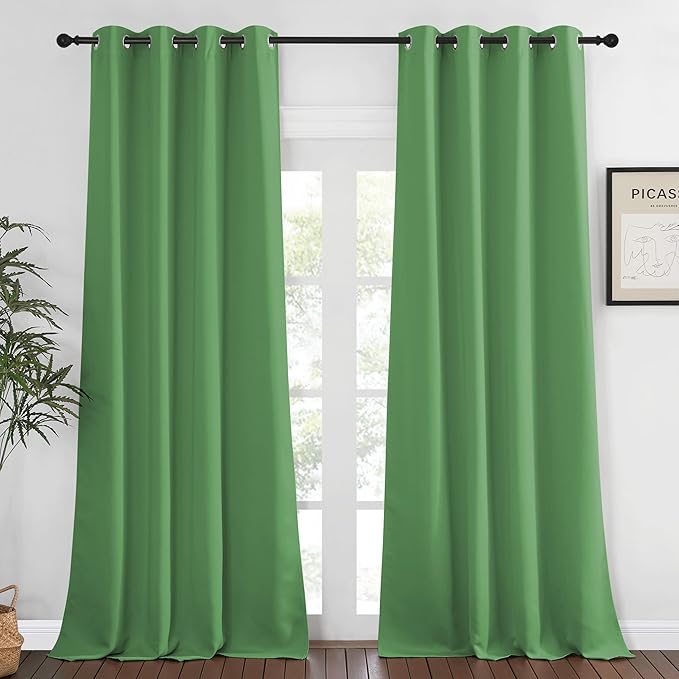 NICETOWN Blackout Curtains 120 inch Length for Sliding Glass Door, Grommet Thermal Insulated Room Darkening Sound Reducing Drapes for Room Divider, 1 Panel, W52 x L120, Froest Green
