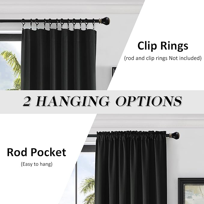 DONREN Backdrop 5FT x 9FT Curtains Panels - Energy Saving Thermal Insulated Solid Rod Pocket Blackout Draperies for Patio (1 Pair, 60 inches by 108 Inch Length,Black)