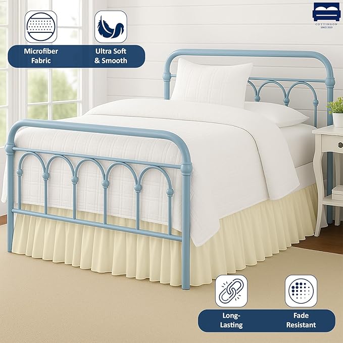 Ruffled Bed Skirt with Split Corners-Dust Ruffle - 24" Drop 100% Microfiber Soft,Sheen & Luxurious Look - Bed Skirts (Ivory -King)