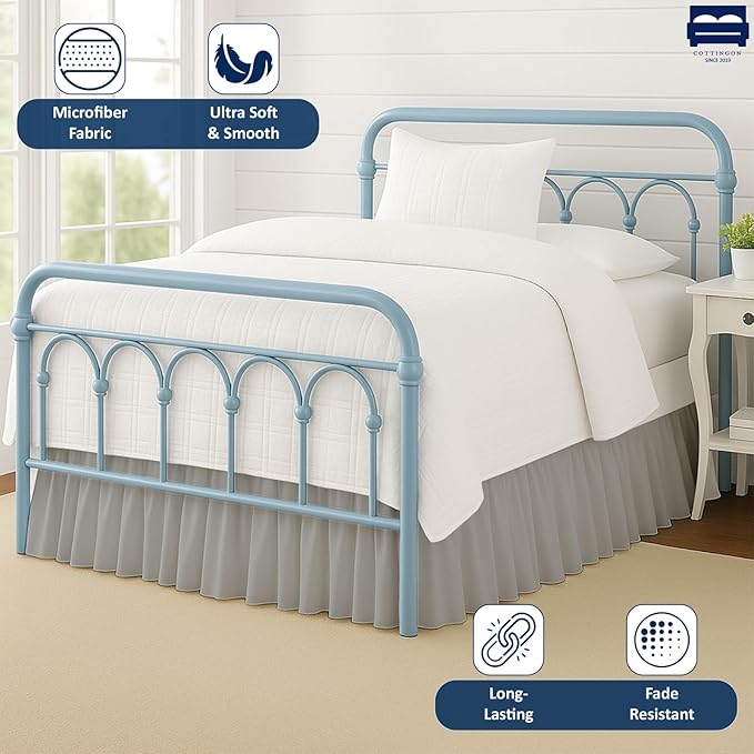 Cottingon Bed Skirt Twin 24" Drop with Split Corners, 100% Microfiber Soft and Stylish, Dust Ruffle with Platform, Light Grey