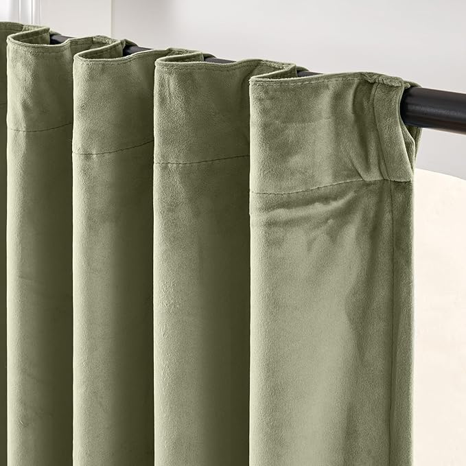Lazzzy Green Velvet Blackout Curtains 90 Inches Long Thermal Insulated Room Darkening Lined Curtain Drapes Luxury Back Tab Window Treatments for Bedroom Living Room 2 Panels, 52 x 90 Inch, Olive Sage