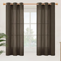 YoungsTex Dark Brown Linen Semi Sheer Curtains 45 Inches Length for Kitchen, Light Filtering Drapes with Grommet Privacy for Short Window Living Room, 2 Panels, 42 X 45 Inch