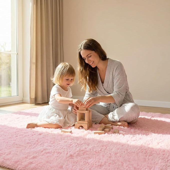 duduta 6x9 ft Pink Rectangle Fluffy Rug, Shag Fuzzy Plush Rectangle Carpet for Bedroom Nursery Living Room Home Decor