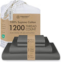 Threadmill Luxury Supima Cotton Sheets, Luxury 1200 Thread Count Soft 100% Cotton Sheets for Full Size Bed, 4 Pc Dark Grey Bed Sheets Full Set, 5-Star Hotel Quality Deep Pocket Bed Sheets Set