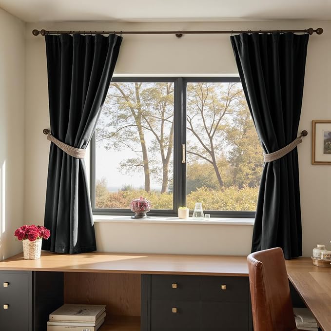 Lazzzy Velvet Blackout Curtains Thermal Insulated Room Window Drapes Super Soft Luxury Curtains for Living Room Bedroom Rod Pocket 2 Panels, Black, 42" W x 72" L