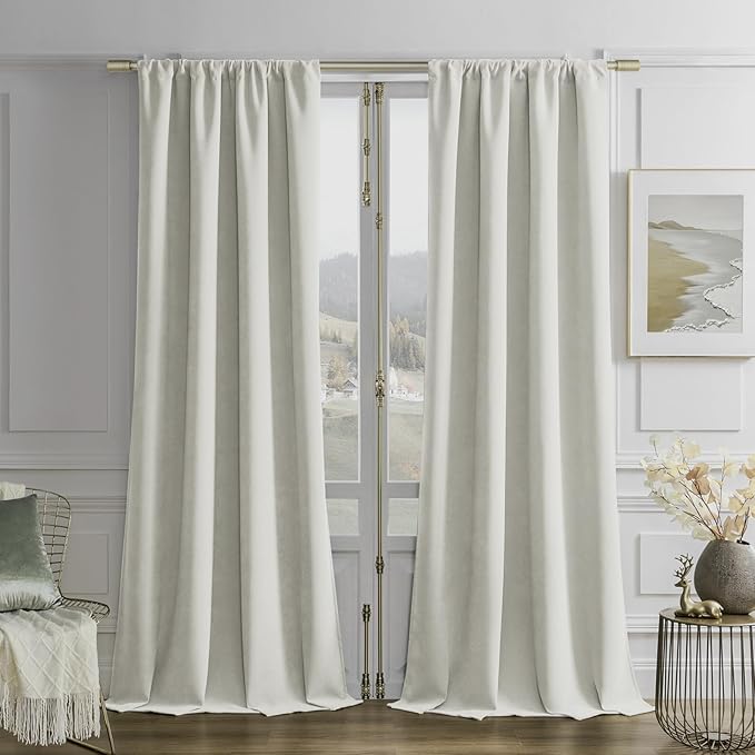 Joydeco Vanilla Grey Velvet Curtains 90 Inches 2 Panels, Luxury Thermal Insulated Soft Curtains for Bedroom & Living Room, Room Darkening Velvet Drapes, Rod Pocket (52W x 90L)