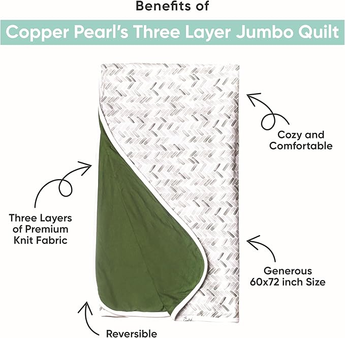 Copper Pearl Jumbo 3-Layer Baby Blanket: Soft Quilts for Boys & Girls | Breathable, Cozy Toddler Blanket | Newborn Quilt | 46x46 Premium Polyester/Rayon | Strawberry