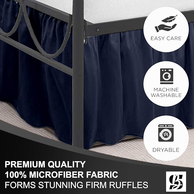 SKY BEDDINGS - Queen Size Ruffled Bed Skirt with Split Corners - 16 Inch Drop Dust Ruffle Bed Skirt with Platform Three Sided Coverage - 100% Microfiber, Navy Blue