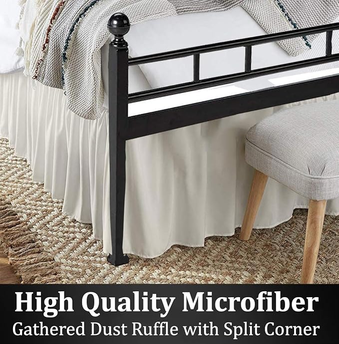 Ruffled Bed Skirt with Split Corners, Ivory, Full 12 Inch Drop Bedskirt, Hotel Quality Brushed Microfiber Wrinkle Free Dust Ruffle Bed Skirt Full Size