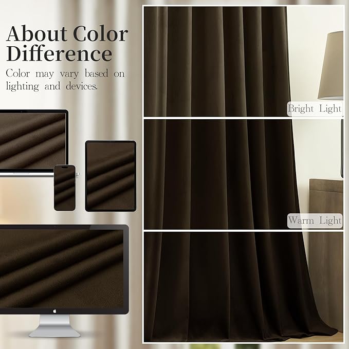 AUSSPVOCT Brown Velvet Curtains 84 Inches for Bedroom, Room Darkening Drapes Super Soft Elegant Thermal Insulated Soundproof Window Curtains for Living Room, Back Tab Rod Pocket, W52 x L84, 2 Panels