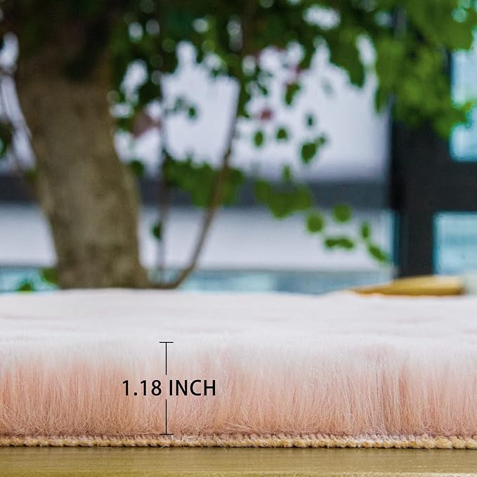 Pink Boho Round Rugs 8ft Large Fluffy Machine Washable Fuzzy Fur Area Rugs for Living Room Plush Circle Sheepskin Rugs for Bedroom Nursery Rug