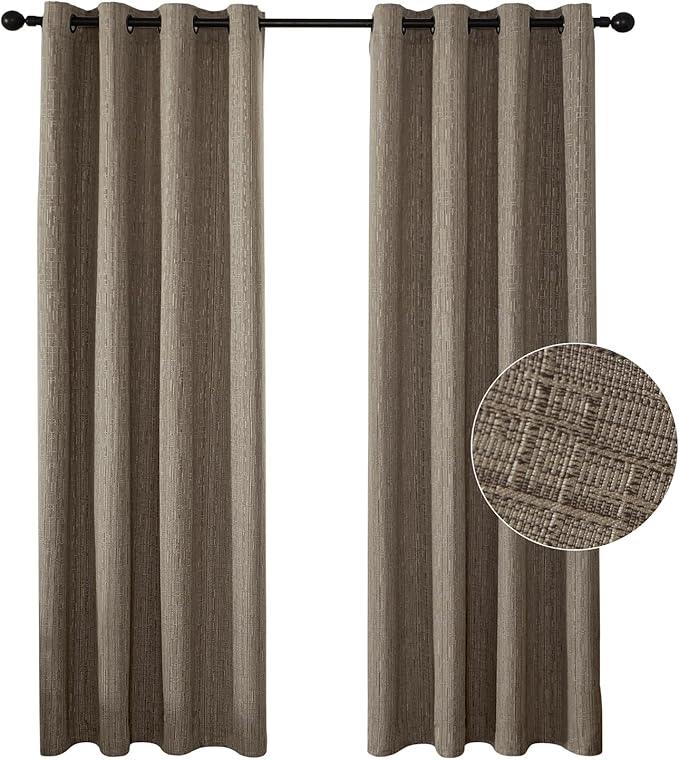 Jacquard Linen Curtains 108 inch Length 2 Panels Thick Faux Linen Blended Window Drapes Burlap Textured Curtains with Grommet for Living Room Bedroom Farmhouse (52x108 Dark Coffee) Natural