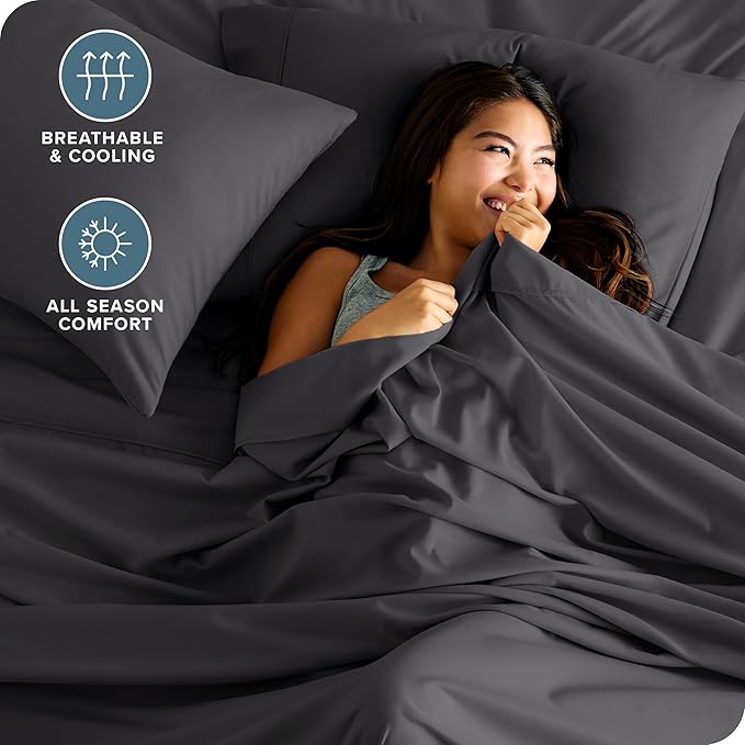 Bare Home Hotel Luxury Queen Sheet Set, Extra Soft - 6 Piece Set - Deep Pockets - Easy Fit - Cooling & Breathable - Wrinkle, Fade, Stain Resistant - Includes 4 Pillowcases (Queen, Grey)