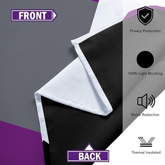 Purple 100% Blackout Curtains for Bedroom 45 inch Length 2 Panels Set Grey Modern Abstract Geometric Black Out Curtains Insulated Room Darkening Window Drapes for Living Room, 52Wx45L