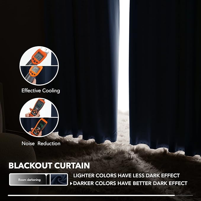 Deconovo Short Blackout Curtains for Small Windows, Thermal Insulated Rod Pocket and Back Tab Curtains, 42W x 45L Inch, Navy Blue, 2 Panels