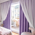Stars Curtains for Kids, Double Layer Curtains, Blackout Curtains for Bedroom, Kids Curtains, Cute Curtains, Kids Blackout Curtains, Set of 2 Panels, Purple Curtains, 52 X 63 Inches