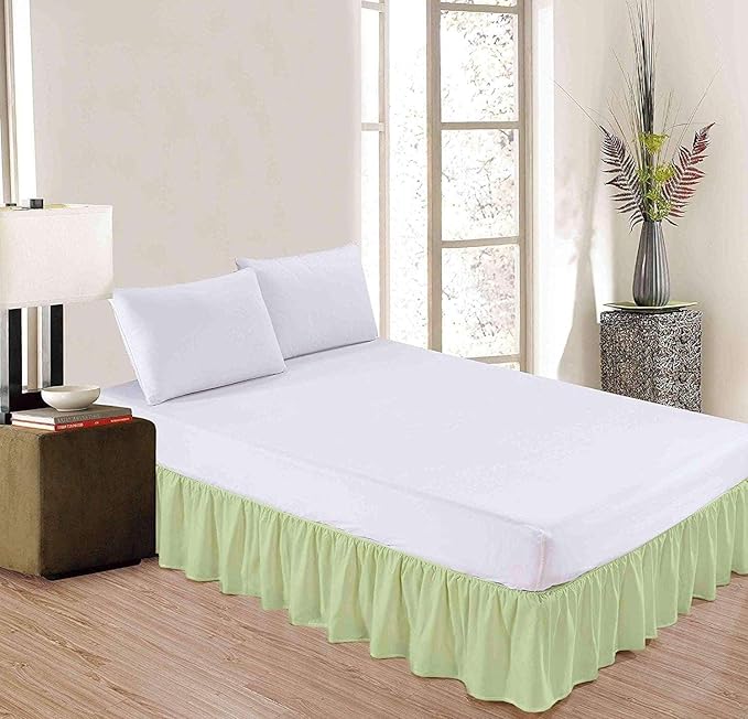 Sage Solid Ruffled Bed Skirt Full-8 Inch Drop Split Corner, Microfiber Bedskirt with Platform Three Sided Coverage