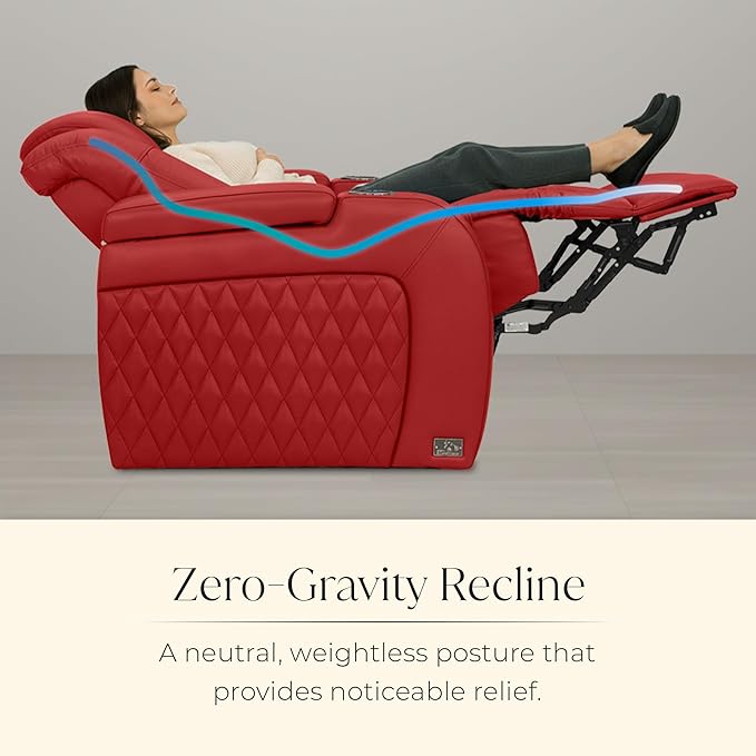 Seatcraft Diamante Zero-Gravity CoolZero Italian Leather Home Theater Seating, Power Headrest, Power Recline, Row of 5 Left Loveseat, Red