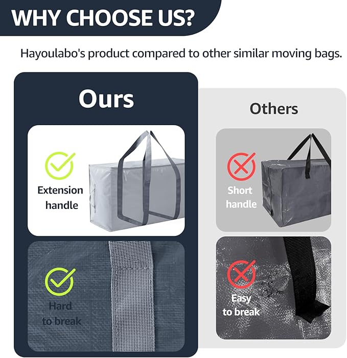 Moving Bags Heavy Duty Extra Large, Moving Boxes, Moving Supplies Essentials,Storage Bins with Lids, Plastic Packing Totes, Storage Bags for Clothes with Handles & Zippers(Grey, 12 Pack)