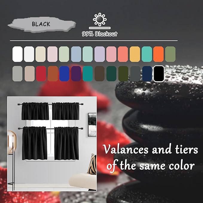 DONREN Backdrop 5FT x 9FT Curtains Panels - Energy Saving Thermal Insulated Solid Rod Pocket Blackout Draperies for Patio (1 Pair, 60 inches by 108 Inch Length,Black)