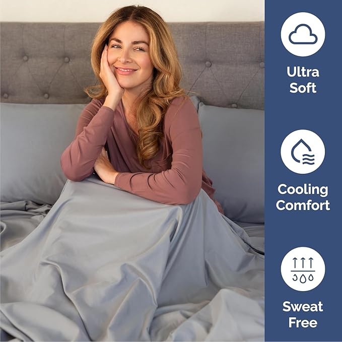 Queen 6 Piece Sheet Set - Cooling, Comfy & Breathable - Hotel Luxury Bedding, Includes Fitted Sheet for Women, Men, Kids & Teens - 1 Flat, 1 Fitted Sheet, 4 Pillowcases with Deep Pockets - Steel Blue