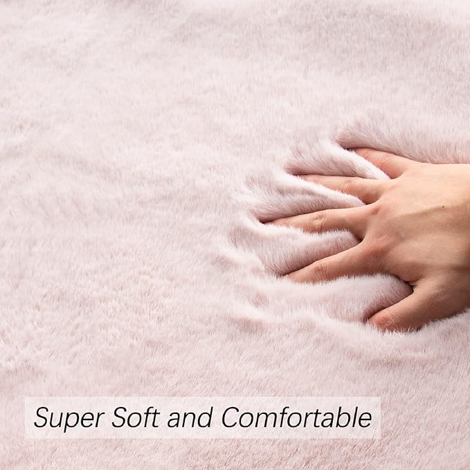 Small Pink Fuzzy Faux Rabbit Shaggy Fur Rug Furry Washable Runner Rug 2x6 Fluffy Rugs for Bedroom Living Room Nursery Rugs Teen Room Décor