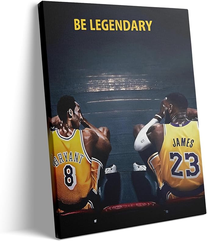 Kobe Bryant and LeBron James Canvas Wall Art Print Poster, Be Legendary Inspirational Sports Picture Artwork, Motivational Mamba Mentality Wall Decor for Home Office Gym Living Room, Framed 11x14inch