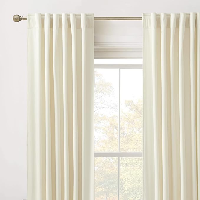 RYB HOME Cream White Velvet Curtains 92 inches, Back Tab Soft Fabric Room Darkening Thermal Insulated Luxurious Home Decor Curtains for Living Room Bedroom, W 52" x L 92", 2 Panels Set