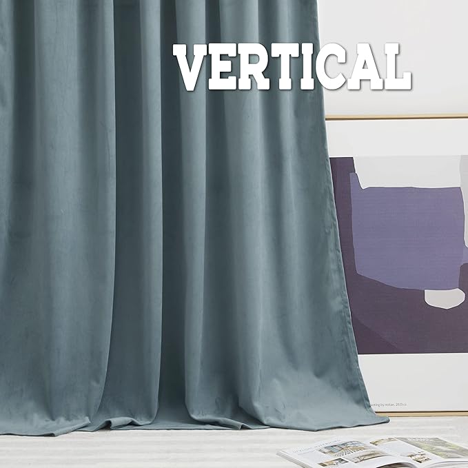 RYB HOME Velvet Curtains 63 inches Length, Back Tab & Rod Pocket Soft Fabric Curtains & Drapes for Bedroom Bathroom Cafe, Stone Blue, W 42 x L 63, 2 Panels Set