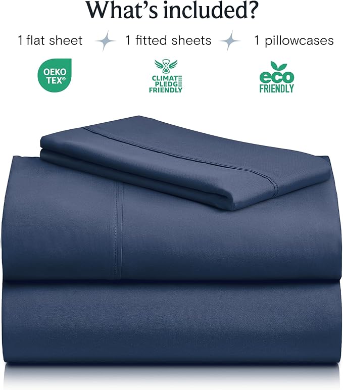 LuxClub 3 PC Twin Sheet Set, Deep Pockets Wrinkle Free Cooling Bed Sheets Hotel Bedding for Women, Men, Kids & Teens, Includes 1 Fitted Sheet, 1 Flat Sheet and 1 Pillowcase-Silky Soft Navy