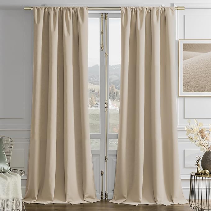 Joydeco Latte Coffee Velvet Curtains 84 Inches 2 Panels, Luxury Thermal Insulated Soft Curtains for Bedroom & Living Room, Room Darkening Velvet Drapes, Rod Pocket (52W x 84L)