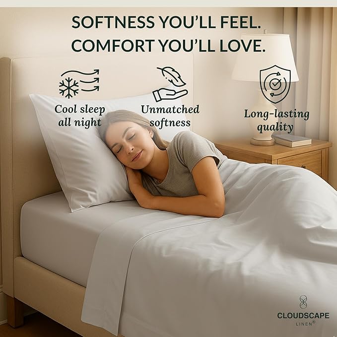 Cloud Scape Linen 100% Egyptian Cotton Sheets Twin Size, 3 Pieces Luxury Bedding Set, 400 Thread Count,Hotel Quality, Silky Soft, Breathable and Durable, Deep Pockets up to 15, Light Grey