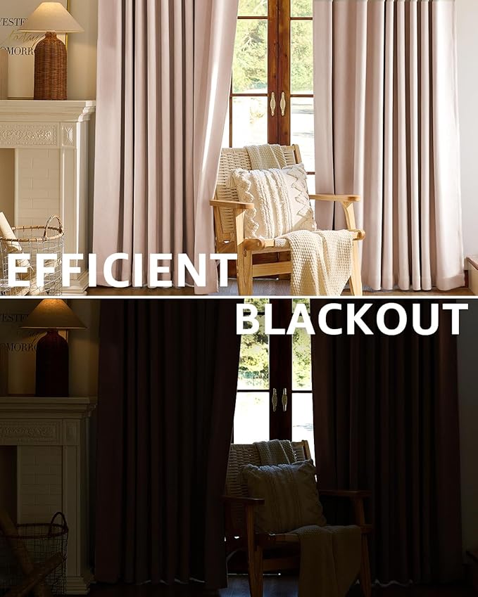 jinchan Chenille Blackout Curtains 96 Inches Long Light Pink Thermal Insulated Curtains for Living Room Bedroom 2 Panels Triple Weave Noise Reducing Nursery Drapes Girls Room Curtains 50x96 Inch