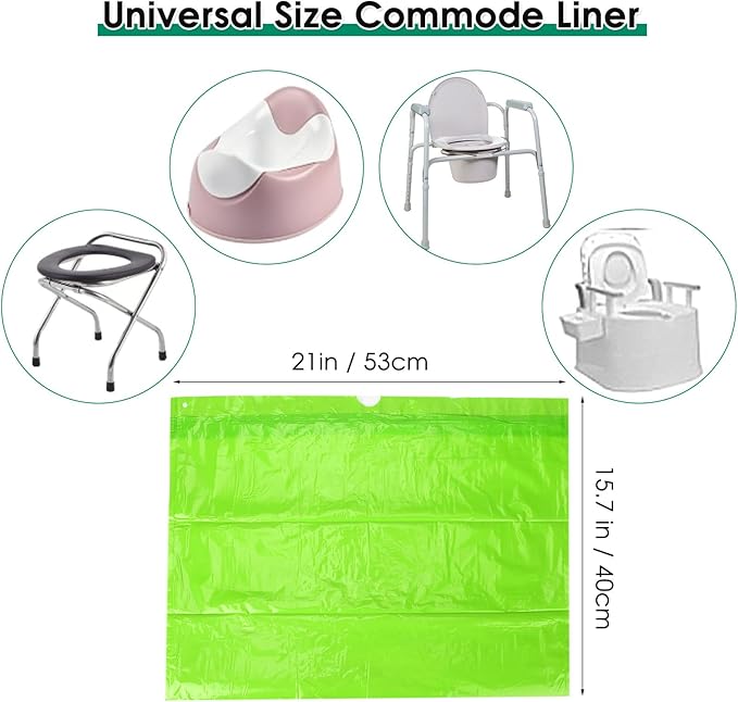 BOOWOO Bedside Commode Liners with Absorbent Pads, 50 Disposable Commode Bags and 50 Pads, Scented Adult Potty Chair Liners, Portable Commode Poop Bags for Commode Chair, Bedpan, Bucket Toilet